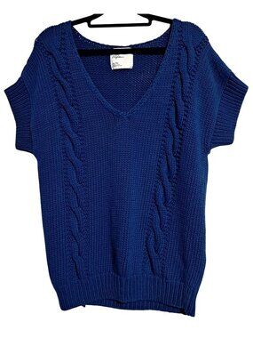 American Eagle Outfitters Womens XL Blue Knit Sweater 100% Cotton V-Neck Cabled